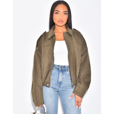 Veste oversize en suédine kaki