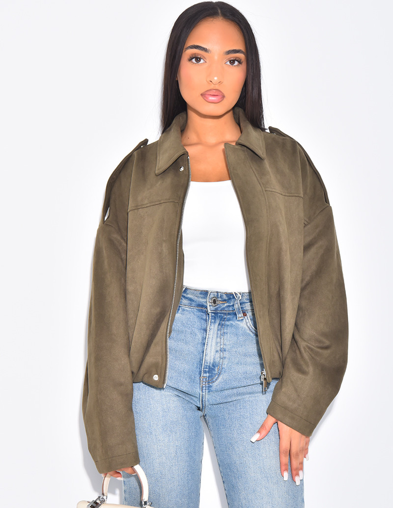 Oversized khaki suede jacket