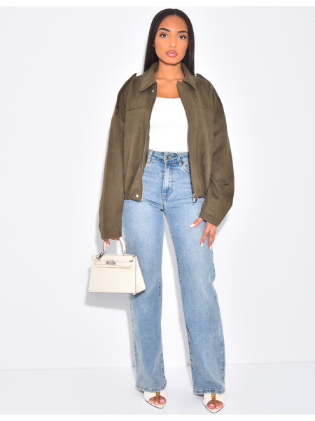 Veste oversize en suédine kaki