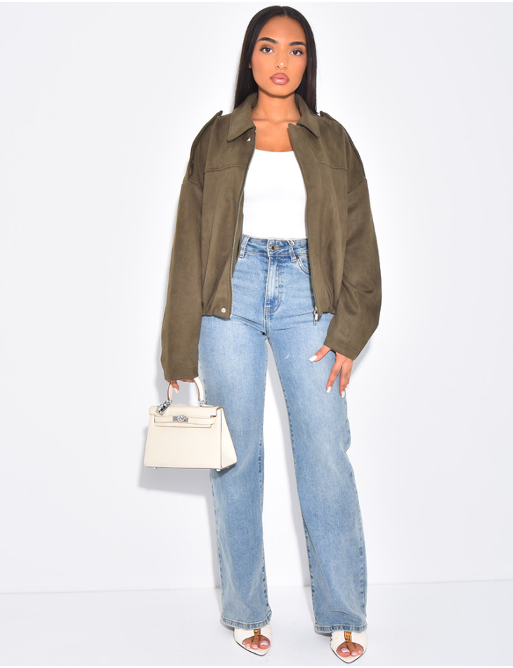 Veste oversize en suédine kaki