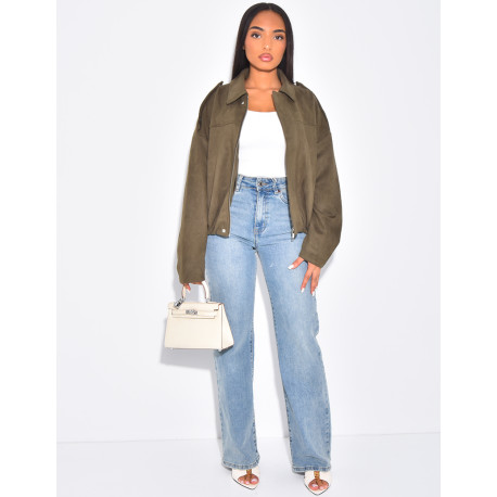 Veste oversize en suédine kaki