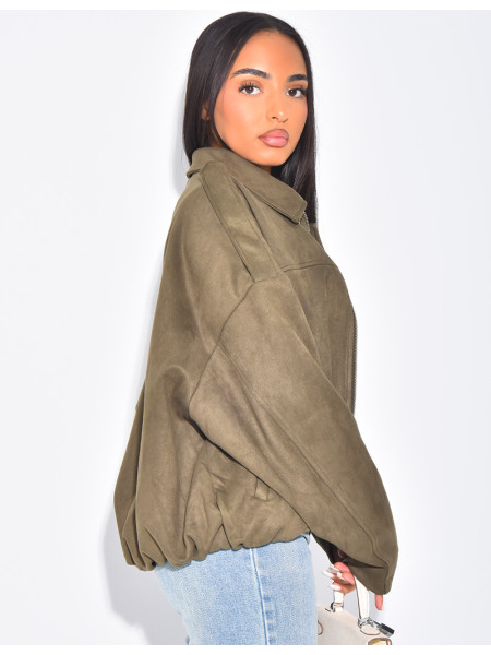 Veste oversize en suédine kaki