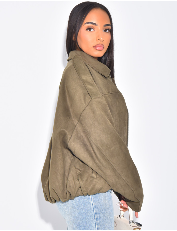 Veste oversize en suédine kaki