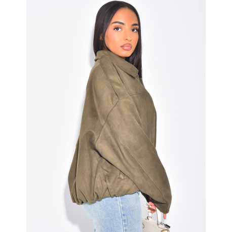 Veste oversize en suédine kaki