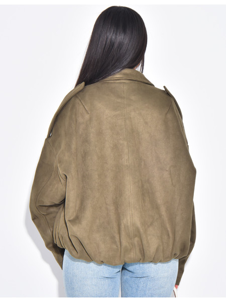 Veste oversize en suédine kaki