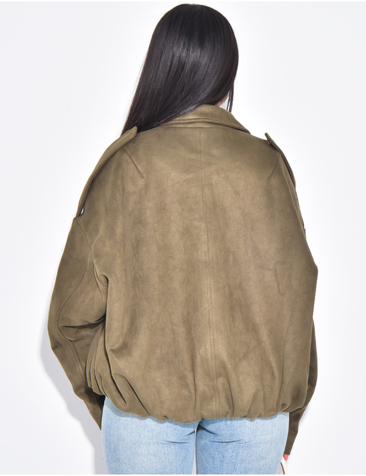 Veste oversize en suédine kaki