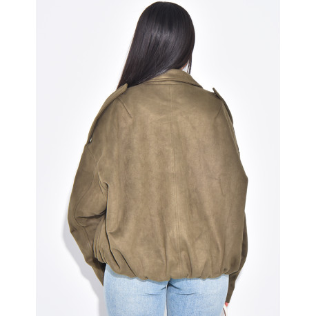Veste oversize en suédine kaki