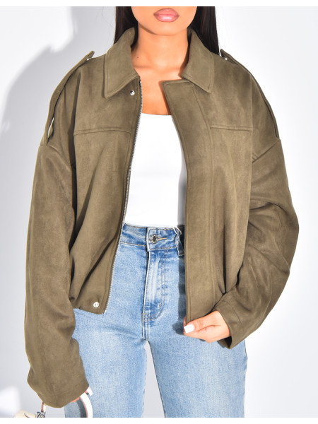 Veste oversize en suédine kaki