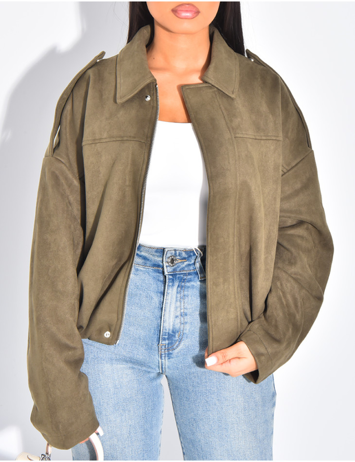 Veste oversize en suédine kaki