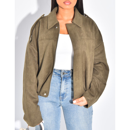 Veste oversize en suédine kaki