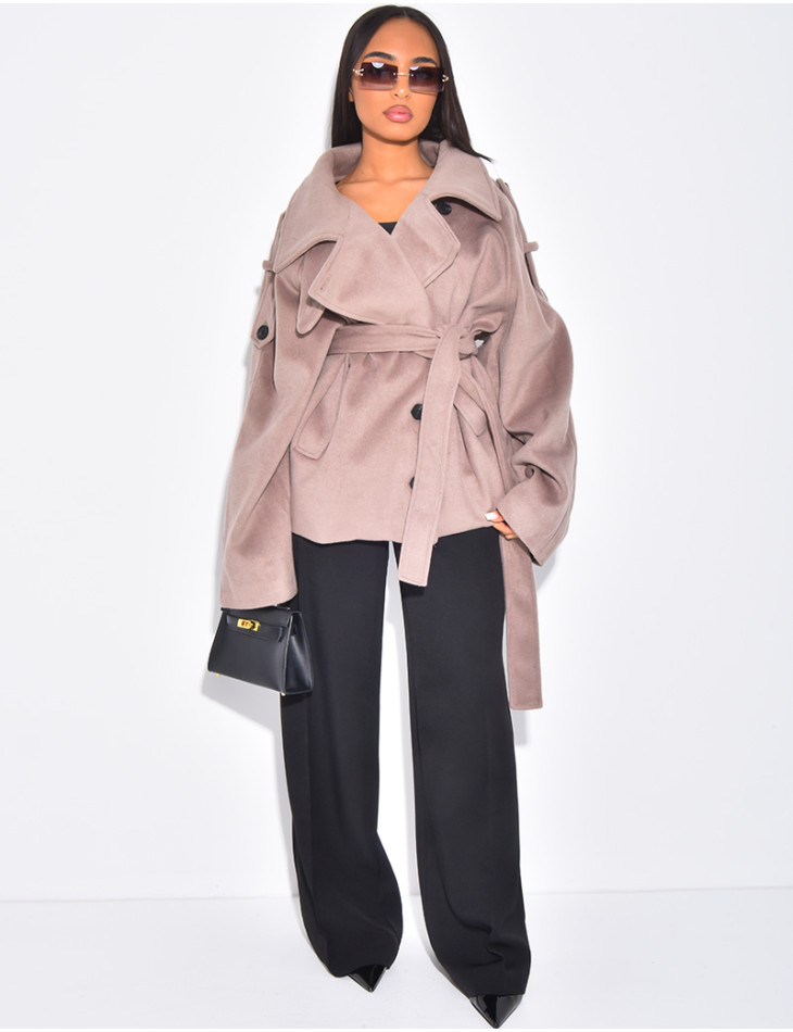 Manteau court en feutrine style trench