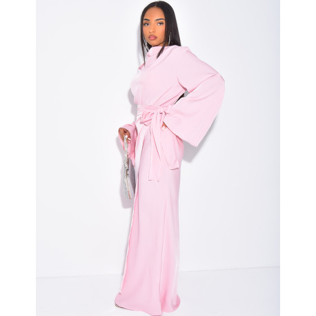 Longue robe en satin premium à nouer à la taille