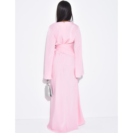 Longue robe en satin premium à nouer à la taille