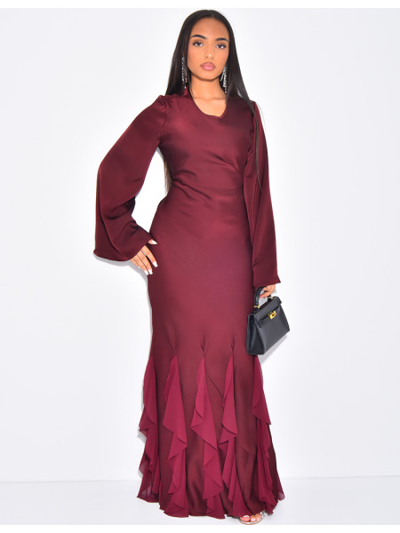 Robe très longue en satin premium à volants