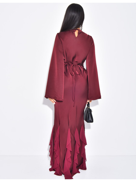 Robe très longue en satin premium à volants