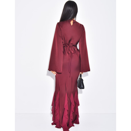 Robe très longue en satin premium à volants