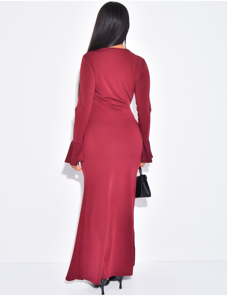 Robe longue moulante à broches dorés