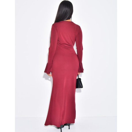 Robe longue moulante à broches dorés