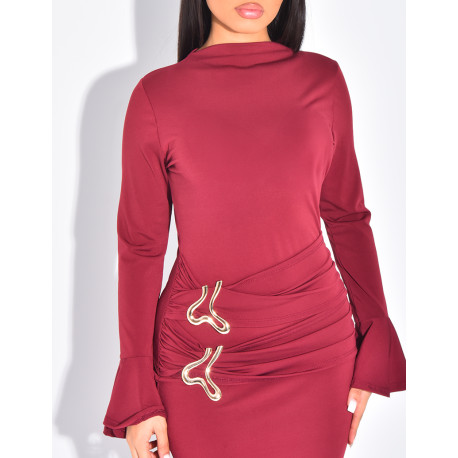 Robe longue moulante à broches dorés