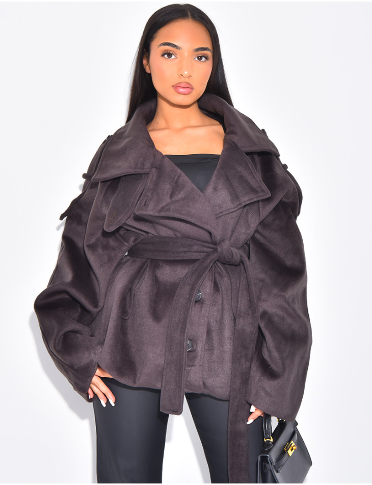 Manteau court en feutrine style trench