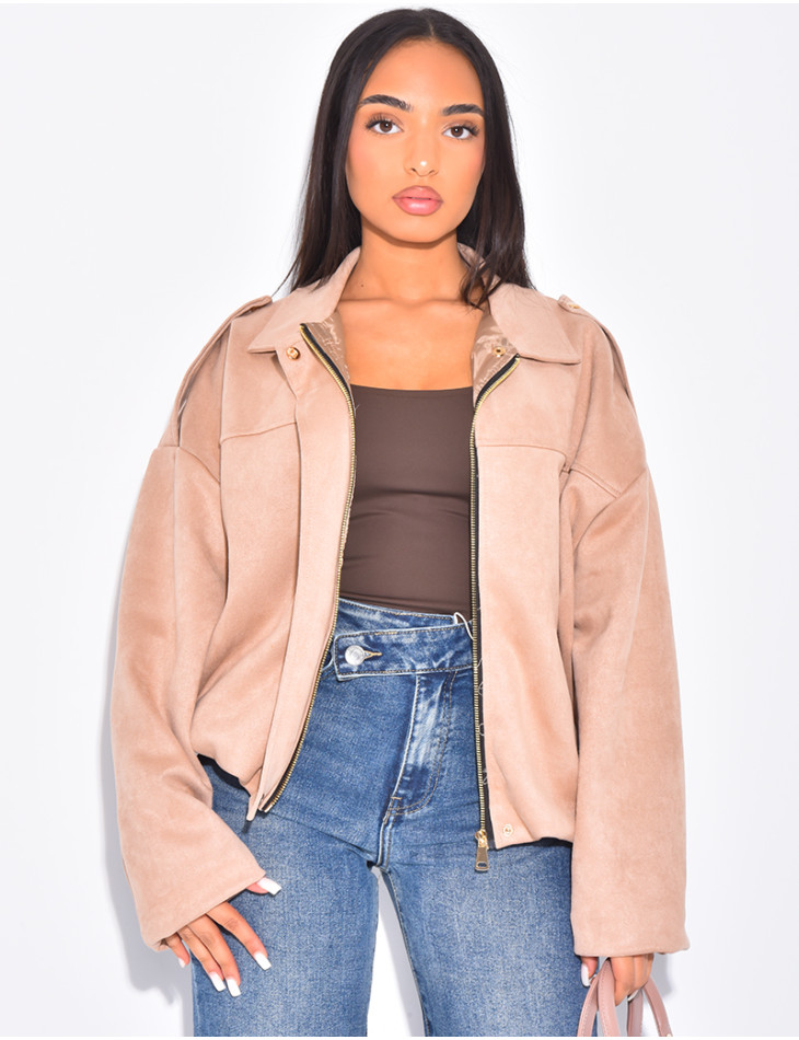 Veste courte style bombers en suédine