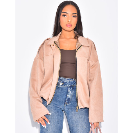 Veste courte style bombers en suédine