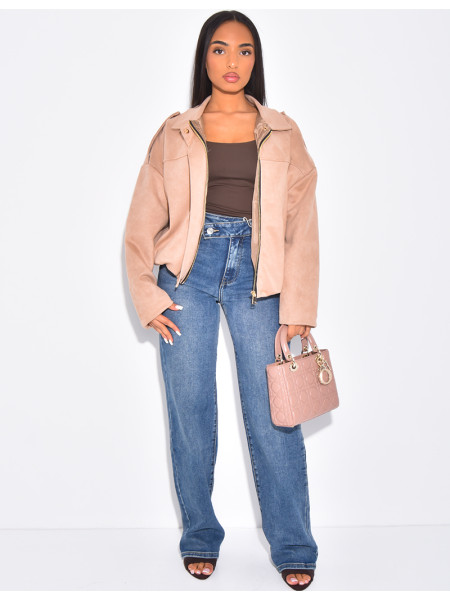 Veste courte style bombers en suédine