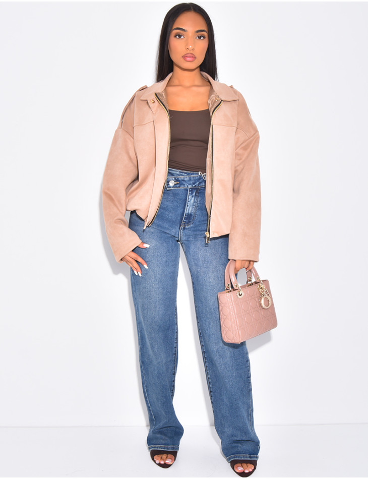 Veste courte style bombers en suédine