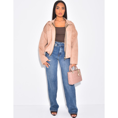 Veste courte style bombers en suédine