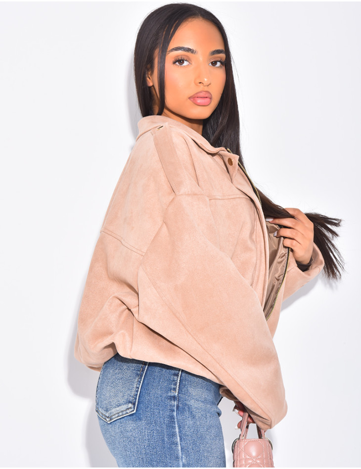 Veste courte style bombers en suédine