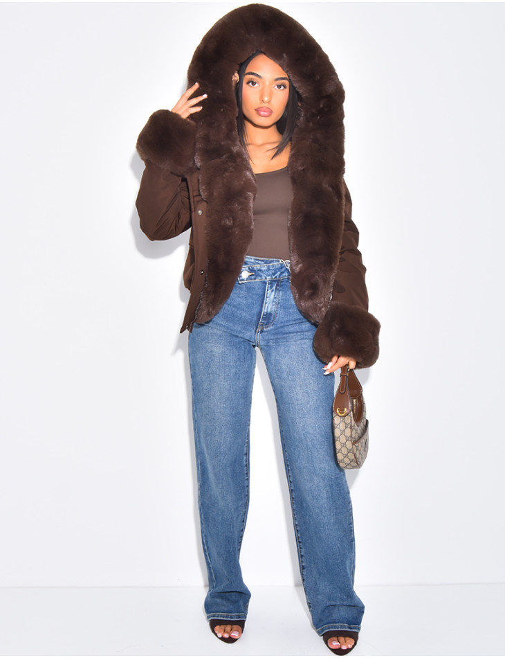 Doudoune courte à fourrure amovible