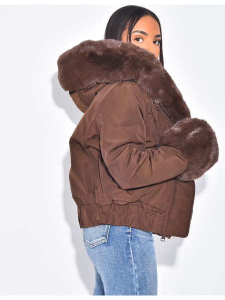Doudoune courte à fourrure amovible