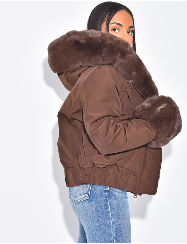 Doudoune courte à fourrure amovible