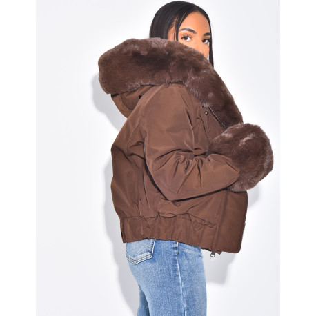 Doudoune courte à fourrure amovible