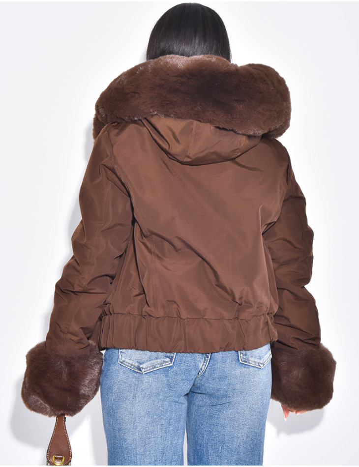 Doudoune courte à fourrure amovible