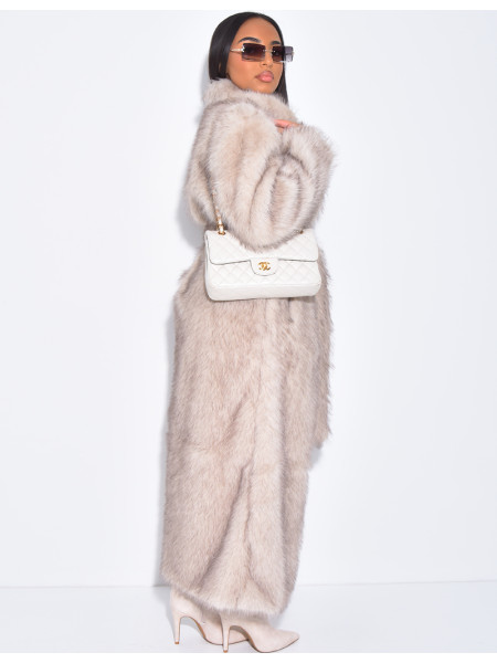 Oversized premium faux fur coat with belt