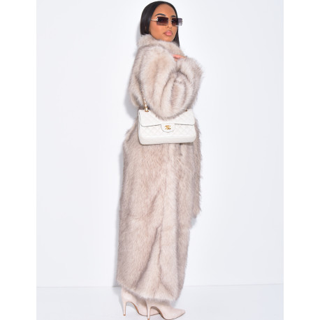 Oversized premium faux fur coat with belt