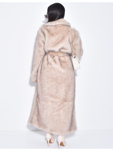 Oversized premium faux fur coat with belt