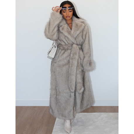 Oversized premium faux fur coat with belt