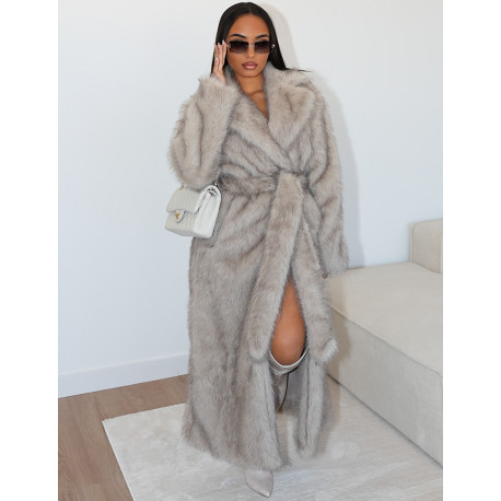 Oversized premium faux fur coat with belt