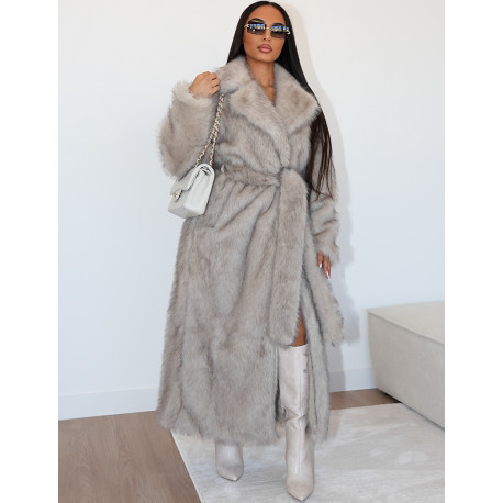 Oversized premium faux fur coat with belt