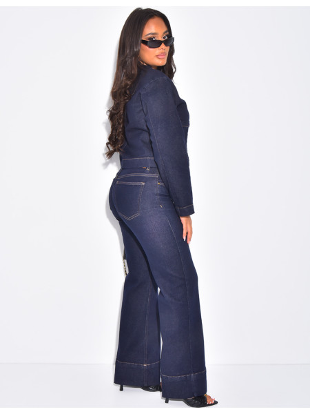 Ensemble en jeans stretch veste courte et pantalon droit