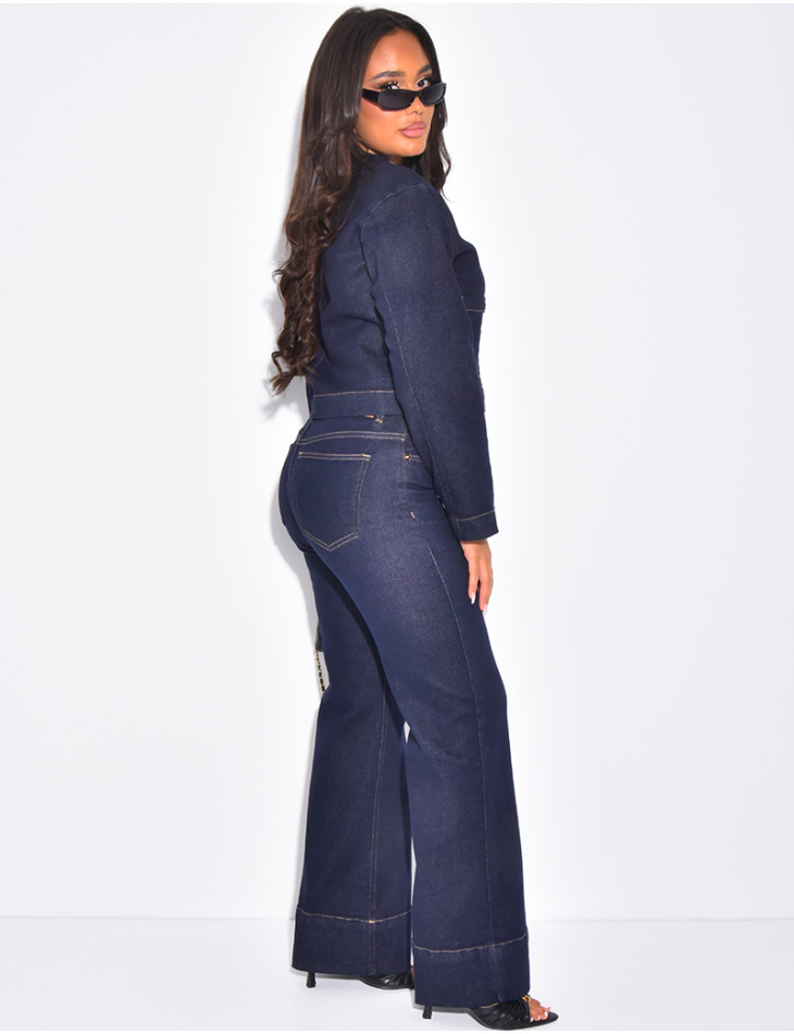 Ensemble en jeans stretch veste courte et pantalon droit