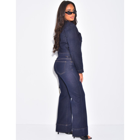 Ensemble en jeans stretch veste courte et pantalon droit