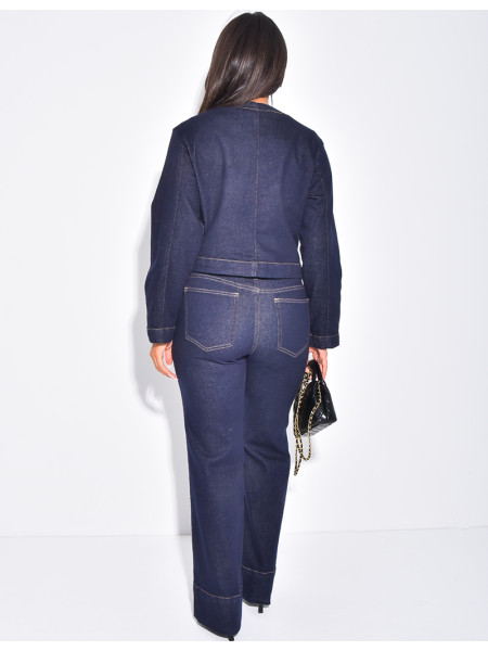 Ensemble en jeans stretch veste courte et pantalon droit