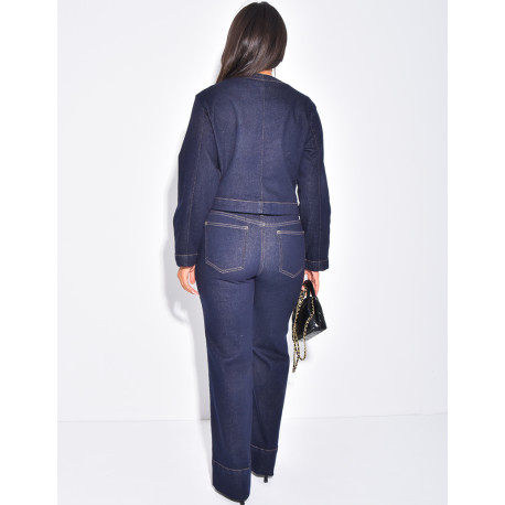 Ensemble en jeans stretch veste courte et pantalon droit