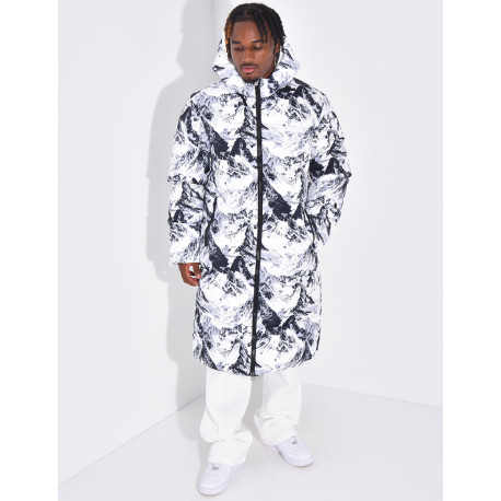 Doudoune longue matelassée à motifs camouflage