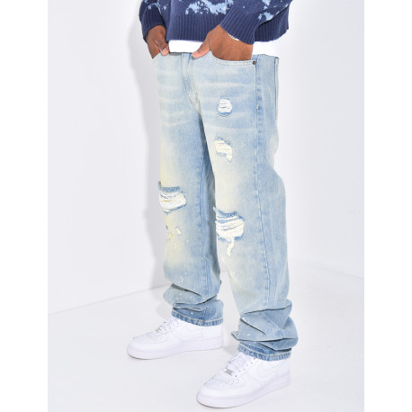 Jeans destroy à tâches de peinture
