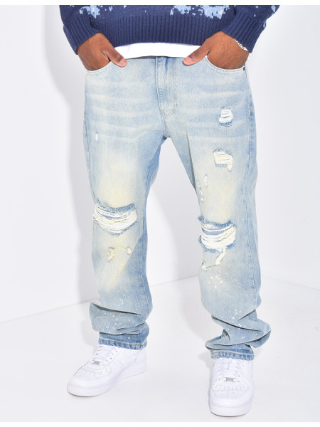 Jeans destroy à tâches de peinture