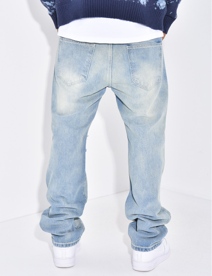 Jeans destroy à tâches de peinture